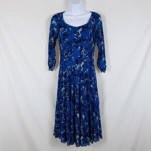 Coldwater Creek Flowy Mesh Midi Dress Womens XS Floral Sheer A-Line Church Party